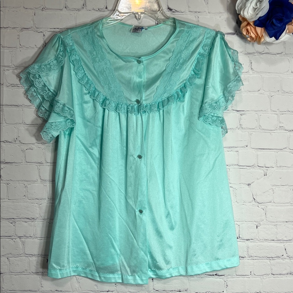 VTG Nancy King Lingerie Lace trim pj top